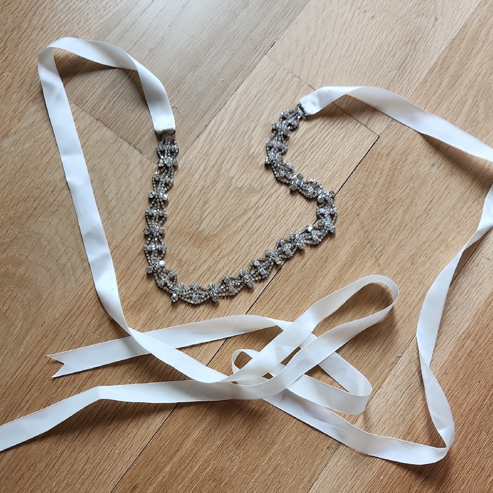 Elegant Silver And Cream Crystal Wedding Sash